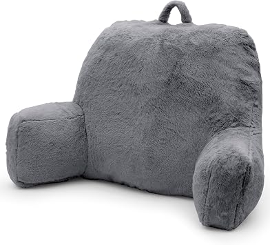 Reading Pillow for Sitting in Bed Adult Back Support with Arms, Large Bed Rest Cushion for Reading, TV, Gaming, Laptop Home, Office, Dorm, Grey