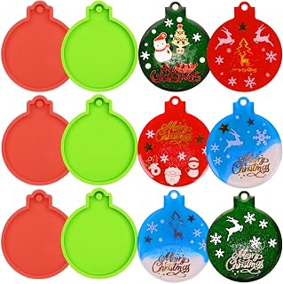 Christmas Resin Molds Silicone,Moukiween 6 Pcs Christmas Ornaments Round Shape Pendant Molds for Epoxy Resin,DIY Crafts Jewelry Keychain Making Christmas Decorations