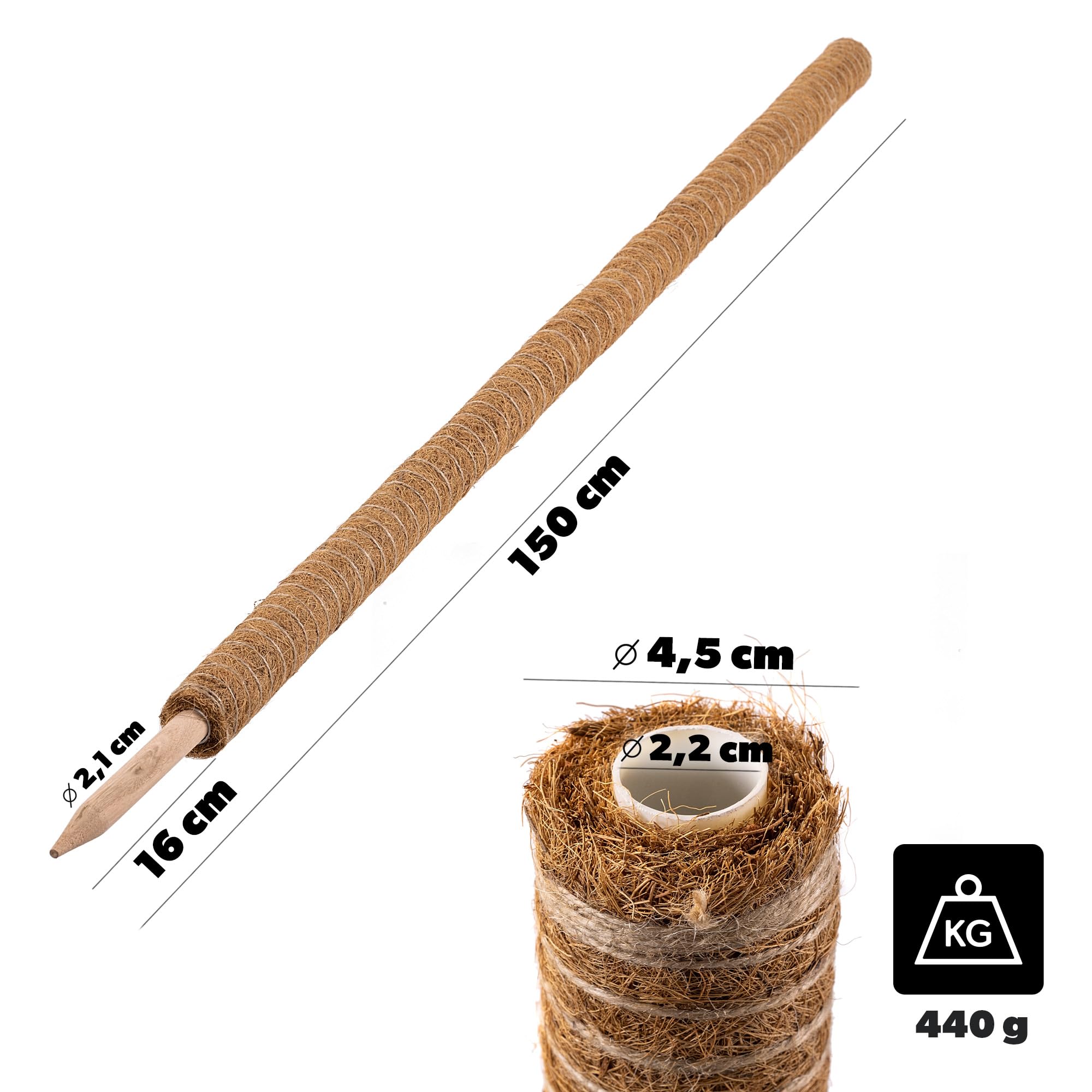 KADAX Monstera Tutor - Tutor in fibra di cocco (150 cm), asta di cocco e bastoncino di schiuma per piante da interno, aiuto per arrampicata e supporto per piante da interno ed esterno