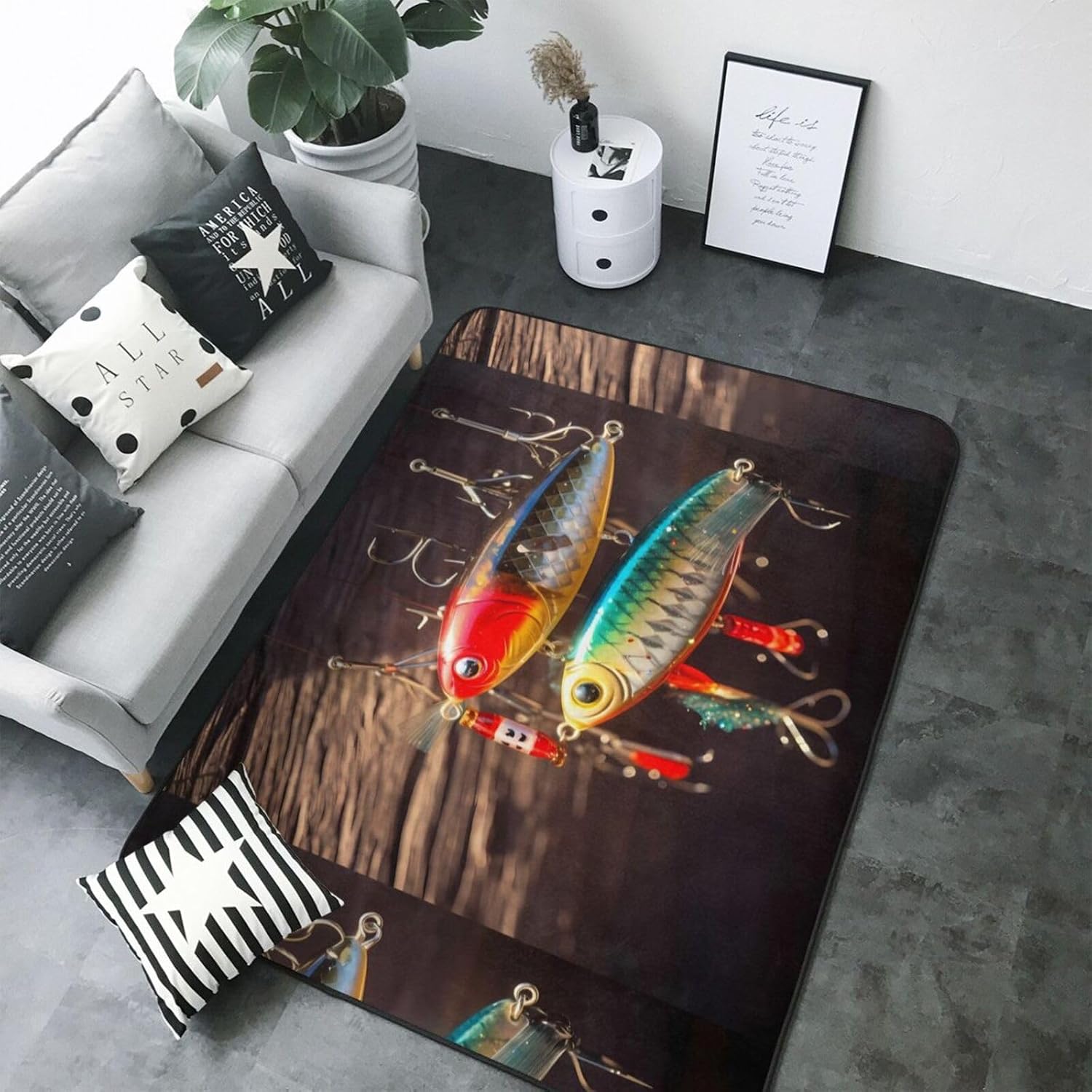 Flannel Non-Slip (Fishing Lure) Rug Pad 80×50in Soft Washable Protective for Hardwood Floors Bedroom Bathroom Living Room