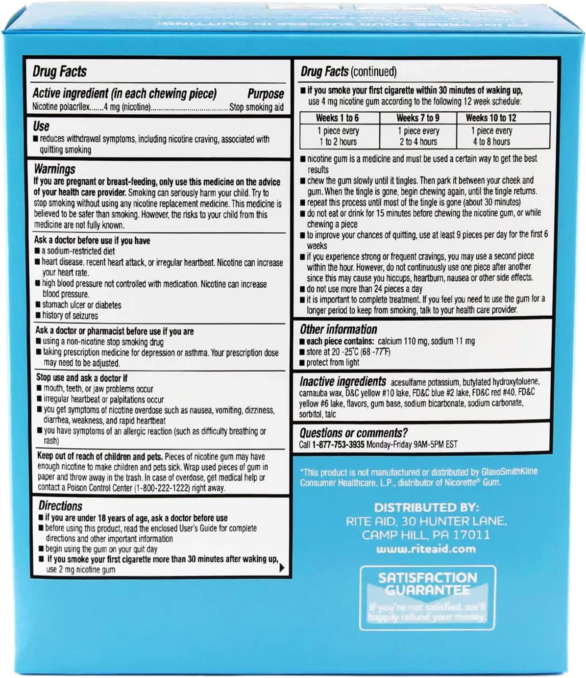 Rite Aid Nicotine Gum, Original Flavor, 4 mg - 170 Count | Quit Smoking Aid | Nicotine Replacement Gum | Stop Smoking Aids That Work | Chewing Gum to Help You Quit Smoking | Uncoated Nicotine Gum
