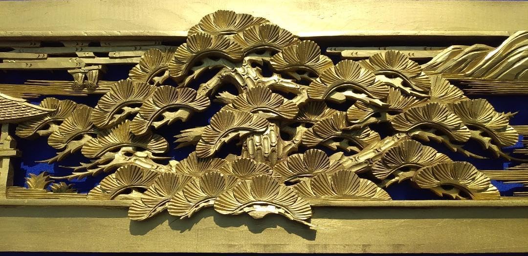【彫刻欄間】近江八景(城) 金塗装 6尺×1尺×1.5寸 早い者勝ち、彫刻欄間 金塗装 近江八景 6尺×1.1尺×1.5