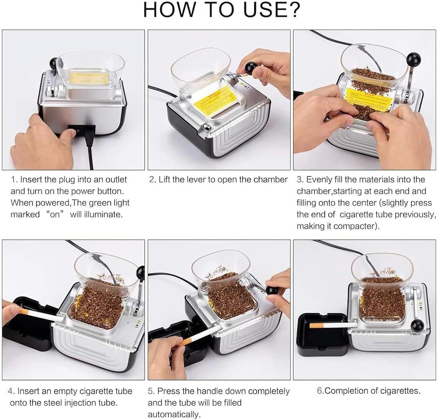 Automatic Tobacco Roller, Electric Cigarette Rolling Machine with Storage Tray and Transparent Hopper, 6.5mm Diameter Tube