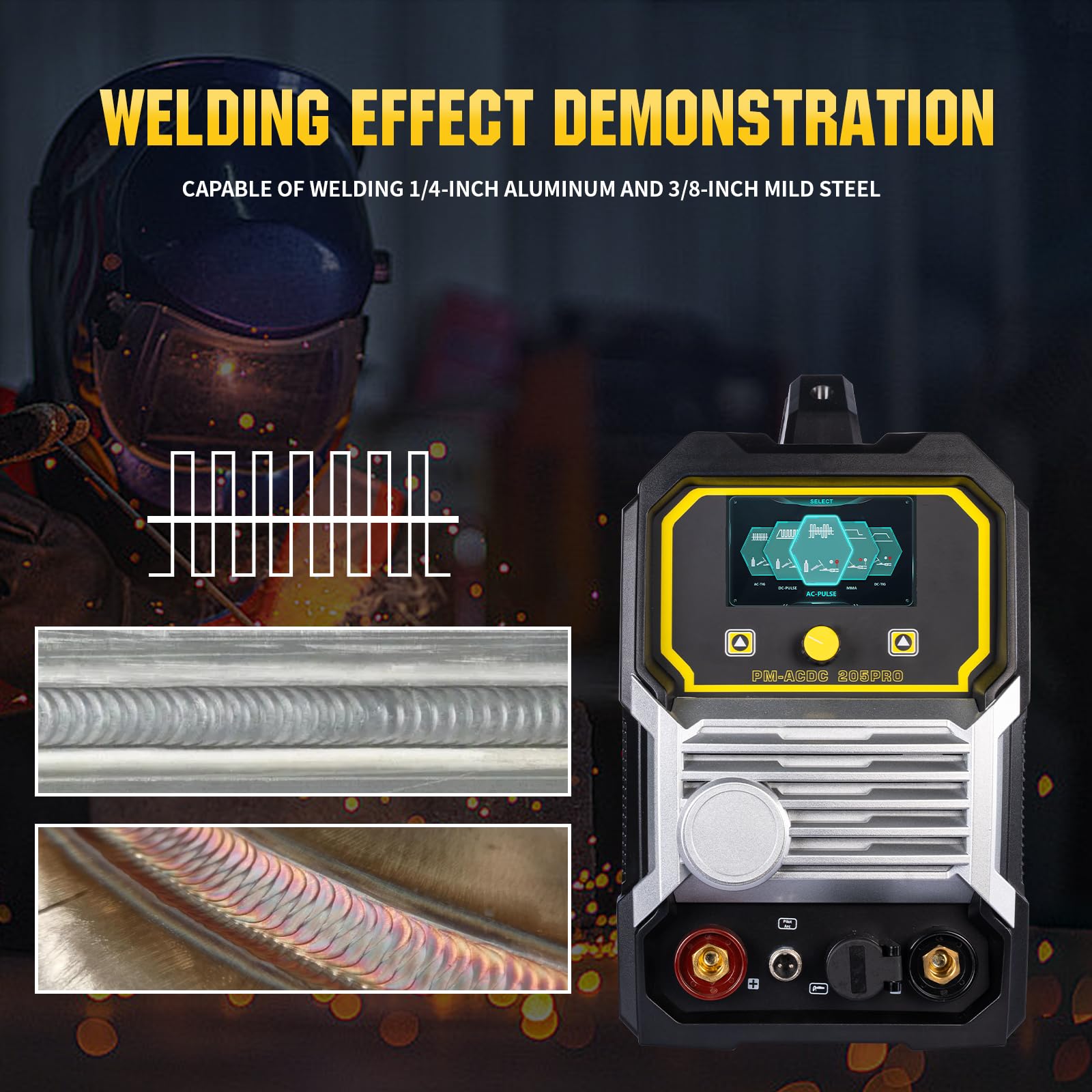 Soldadora TIG de aluminio CA/CC de 205 amperios, máquina de soldadura multiproceso 6 en 1, CA TIG/DC TIG/pulso CA/pulso CC/MMA/STICK/SPOT TIG, 110V/220V de doble voltaje, máquina soldadora ACDC