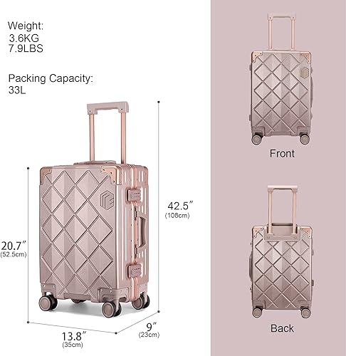 Miniatura 2 de Somago Equipaje de mano con ruedas giratorias de 20 pulgadas, maleta ligera incorporada con marco de aluminio TSA, maletas rígidas de PC, maleta de