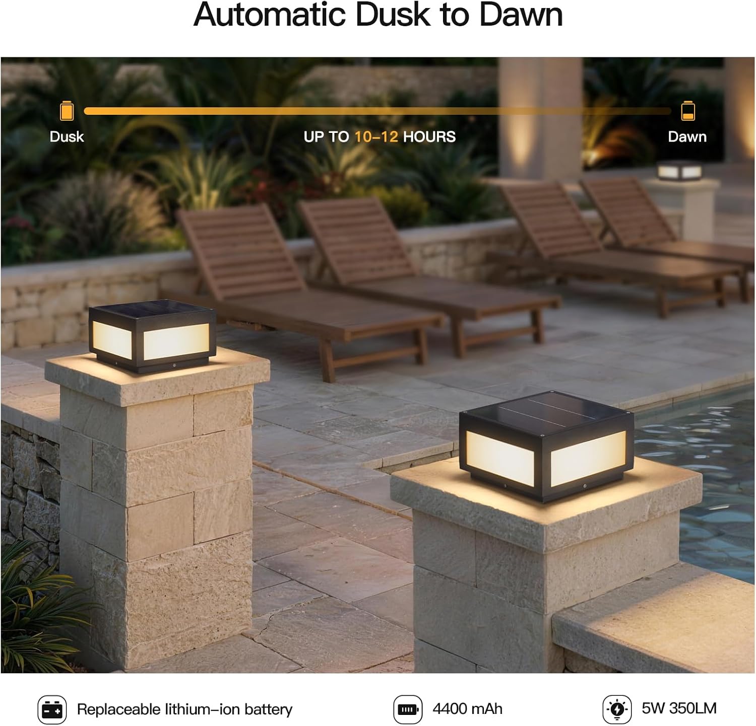 MVBT Solar Post Lights Waterproof, 10×10 Solar Pillar Lights Outdoor, 9.8" Outdoor Column Lights Dusk to Dawn, Modern Lamp Post Light Square, 3000K Solar Power Post Lantern for Fence Deck Gate Posts