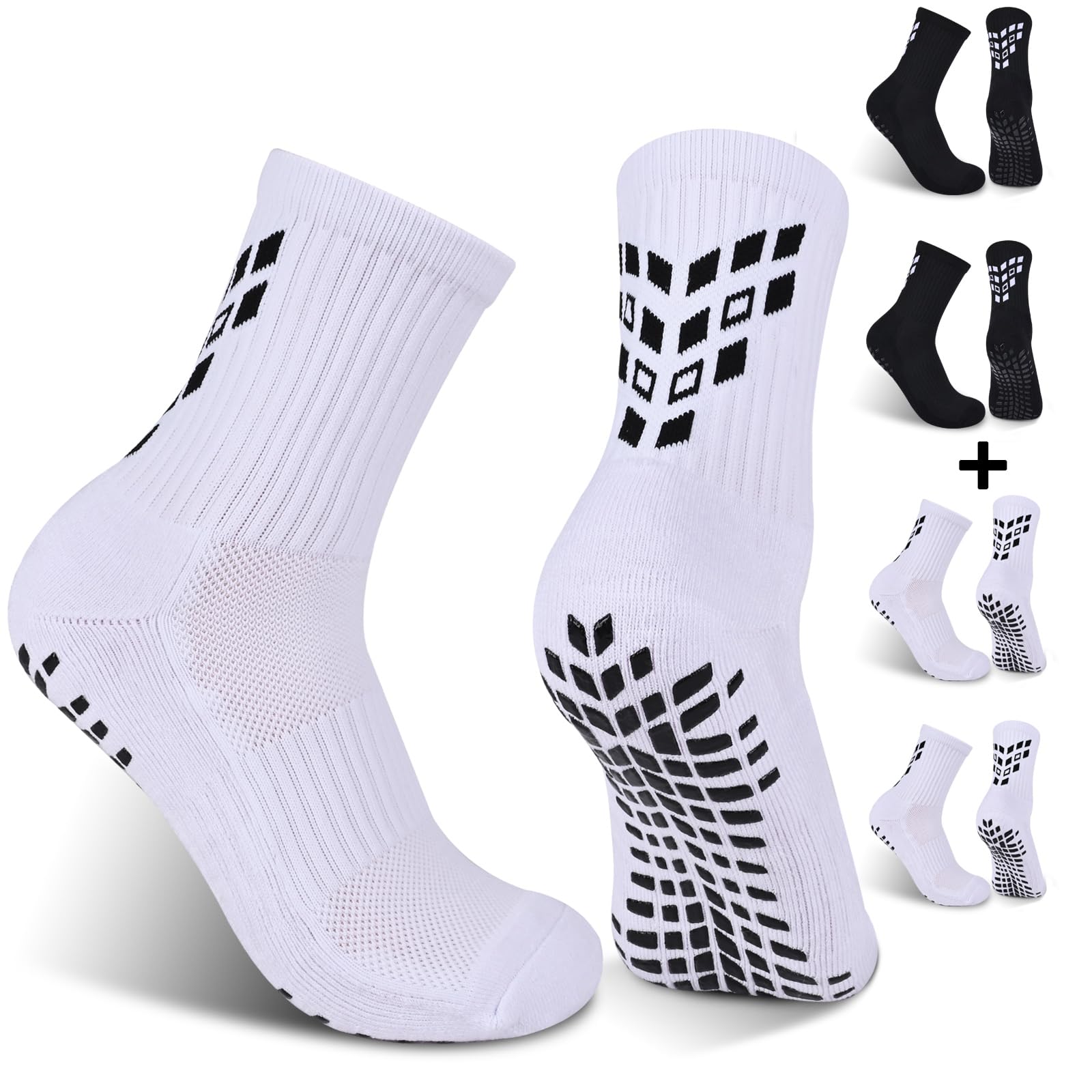 Gogogoal 4-paia Calzini sportivi da calcio antiscivolo per uomo donna, calzini sportivi imbottiti traspiranti Grip antiscivolo 37-42 43-50