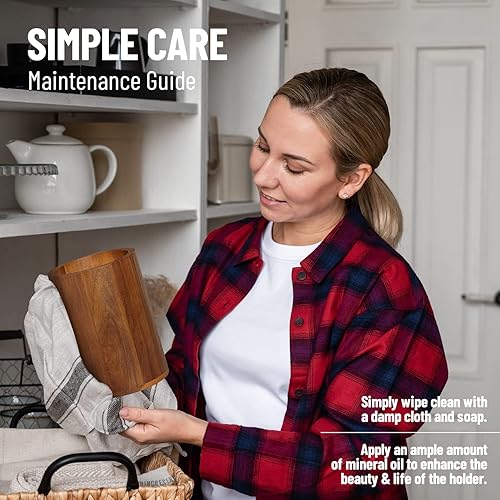 Miniatura 6 de Homeries Soporte para utensilios de madera de acacia para decoración de encimera de cocina, organizador de utensilios de cocina, organizador de