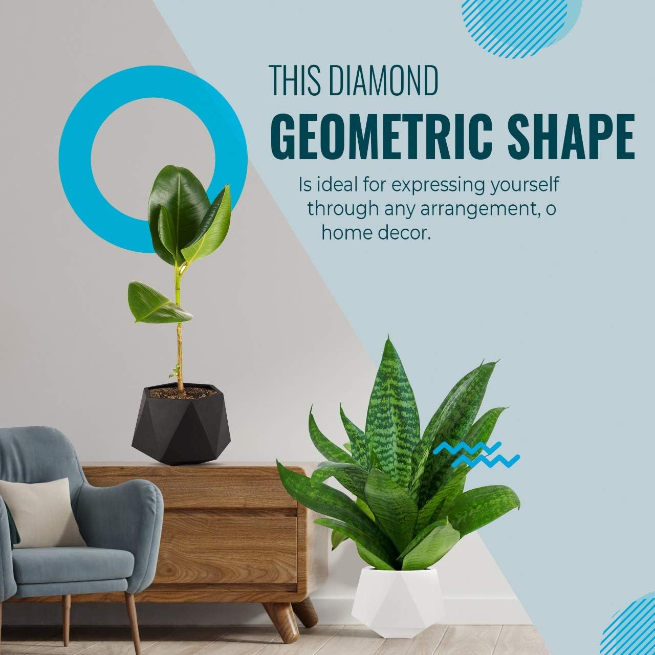 Adamas White Pot Marine Grade Fiberglass Round Geometric Planter 16" H x 17" W x 17" L - Diamond Fiberglass Pot