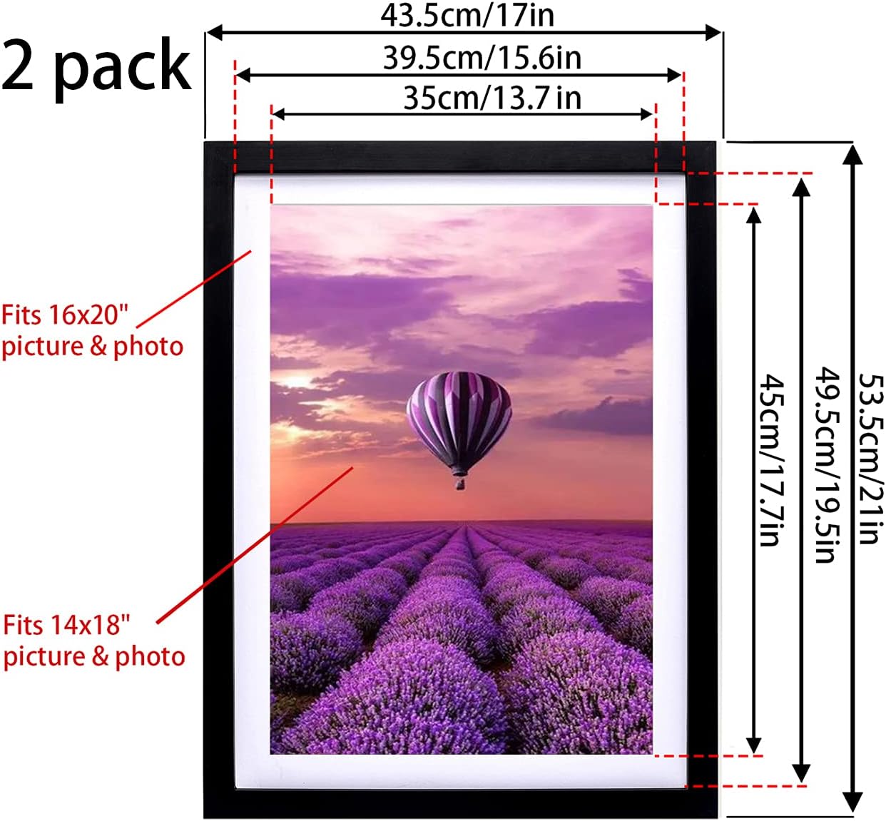 Mxtallup 2 Pack 16 x 20 Diamond Painting Picture Frames Solid Wood Black 40x50cm Diamond Art Frame with white mat, Display Pictures14x18 or 16x20 Inch, Wall Diamond Embroidery Photo Frame (TK005s)