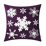 BRAWARM Christmas Pillow Cover 20 X 20 Inches, Purple Snowflake Embroidered Pillow Cover, Soft Velvet Decorative Throw Pillow for Couch Bed Sofa Living Room Home