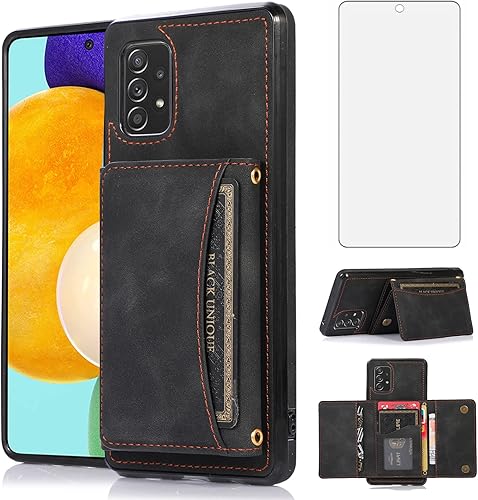 Asuwish Funda de teléfono para Samsung Galaxy A52A52S 5G, funda tipo cartera con protector de pantalla de vidrio templado y soporte para tarjetas de