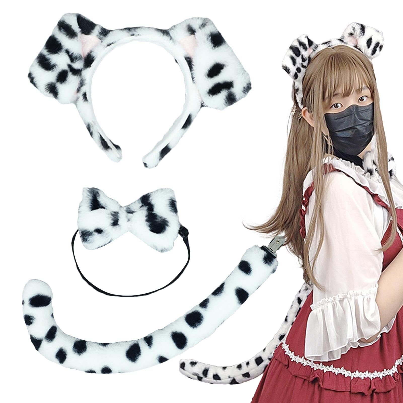 Opaska na głowę dla psa i ogon, opaska na głowę, kostium z muszką, akcesoria na imprezę, cosplay, zestaw akcesoriów na imprezę halloweenową