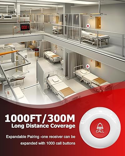 Miniatura 5 de CallToU Sistema de llamadas inalámbrico para cuidadores, localizador, sistema de botón de llamada con 5 botones de llamada impermeables y 1 receptor