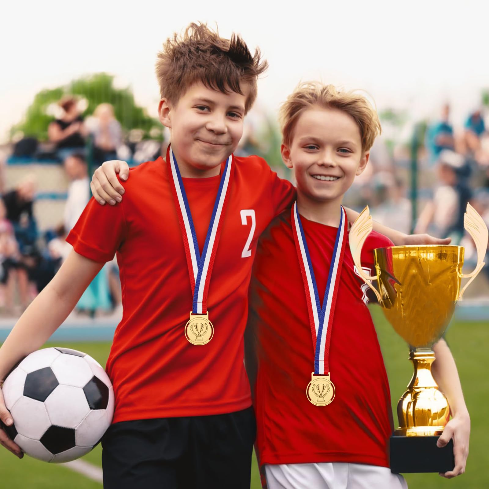 WD&CD Lot de 12 Médaille d'or, Médailles Métal Diamètre 6,5 cm avec Rubans pour Enfants Étudiants Compétition Récompenses pour des Sports Jeux, Gravure Motif trophée - Style Olympique