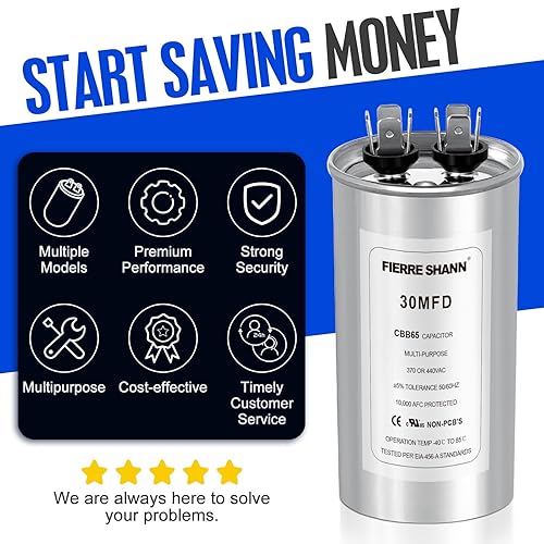 Miniatura 56 de Condensador de 50 uF/MFD para CA, 370 o 440 VCA CBB65 Condensadores redondos de doble carrera para funcionamiento del motor de CA, arranque