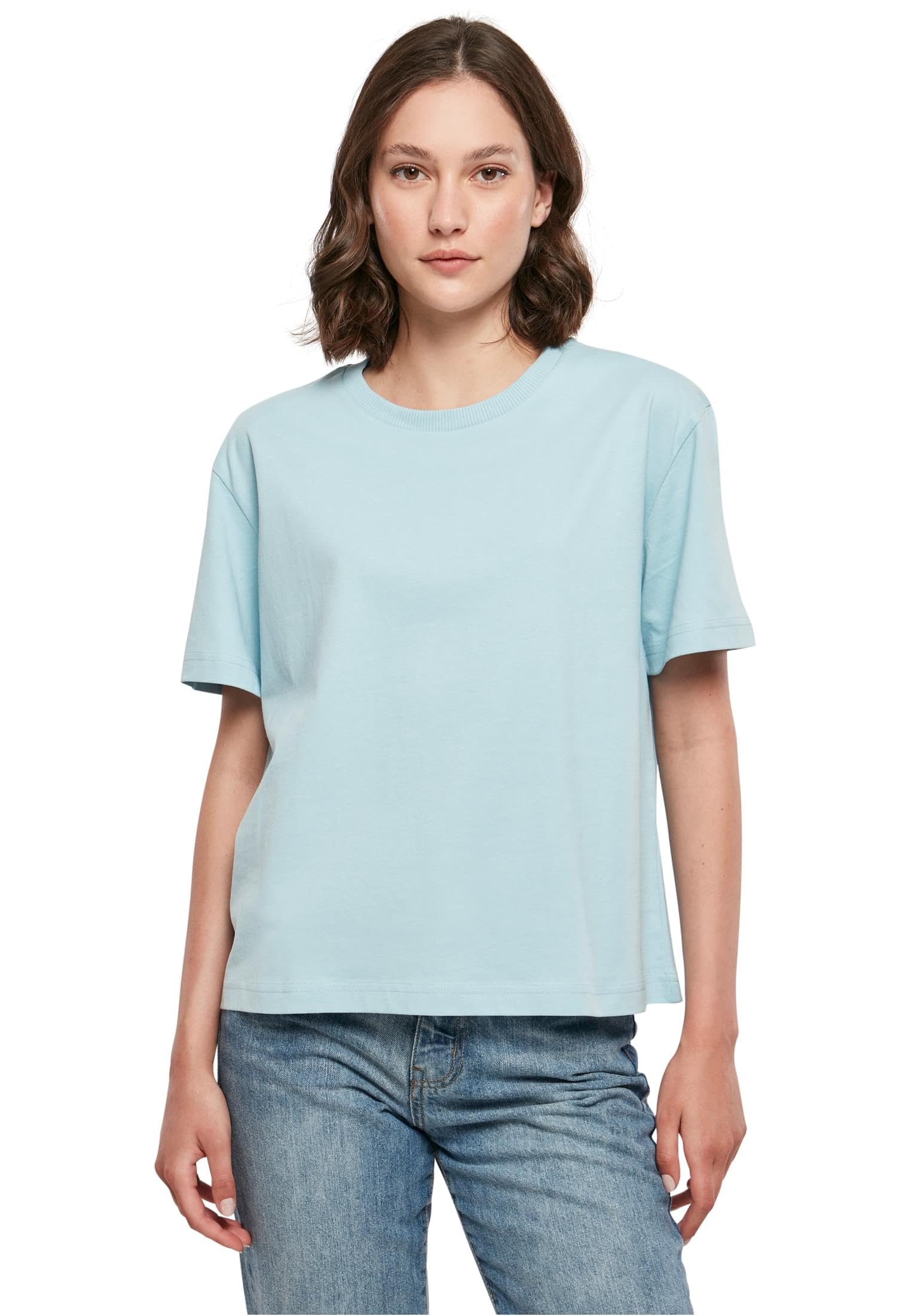 Build your Brand Women's T-Shirt Ladies Everyday Tee Casual T-Shirt for Women in Oversized Look Cotton Sizes XS - 5XL, Ocean Blue, M