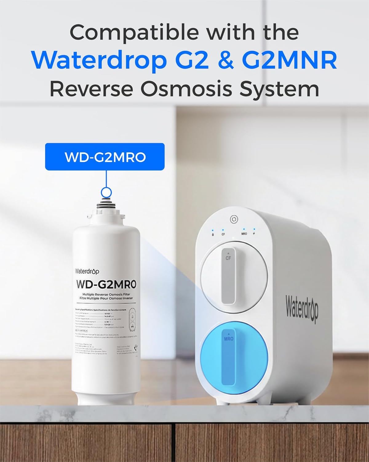 Waterdrop G2MRO Reverse Osmosis Filter, Replacement for G2 & G2MNR Reverse Osmosis System, Reduce PFAS, 2-year Lifetime