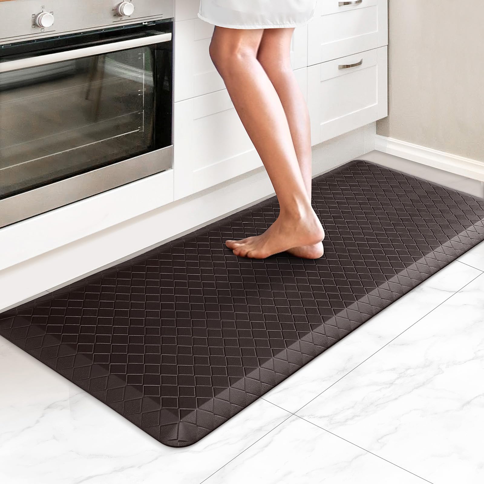 HappyTrends Kitchen Floor Mat - 4/5 Inch Thick Anti-Fatigue Kitchen Rug,Waterproof Non-Slip Kitchen Mats and Rugs Heavy Duty Ergonomic Comfort Rug for Kitchen,Office,Sink,Laundry,(22"x54", Chocolate)