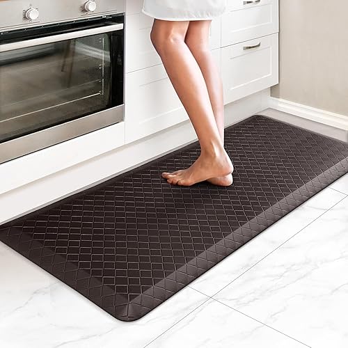 Vista 96 de HappyTrends - Tapete acolchado antifatiga de 17.3 x 28 pulgadas, grueso, impermeable, antideslizante, resistente, ergonómico, cómodo, para cocina