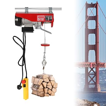 Electric Hoist 480W 100Kg Portable Scaffolding Hoist, Overhead Lift Electric Pulley System Cable Lift with Wired Remote Control, Motor Crane/Winch for Warehouse, SINGLE/DOUBLE LIFITING: 50kg/100kg