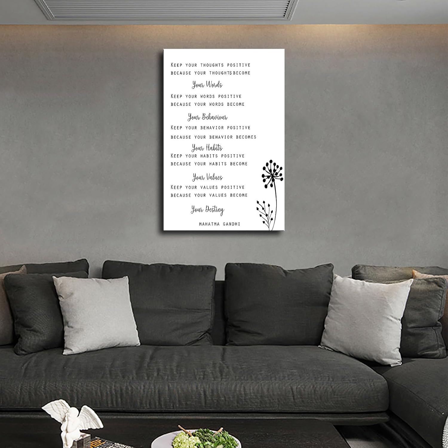 Mahatma Gandhi Quote Print, Keep Your Thoughts Positive Life Quote Poster Wall Art Canvas Painting Picture Print Living Room Bedroom Decor (12x18inch-No Framed) image 3