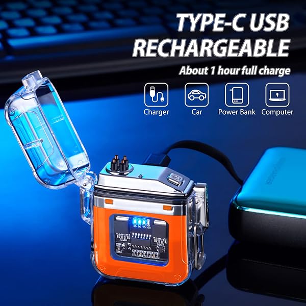 ライターおしゃれ アークライター 防水防风ダブルアーク 残量表示 COB照明 Type-C急速充電 プレゼント 父の日 アロマ アウトドア キャンプ 花火 (イエローグリーン) [並行輸入品] - 2