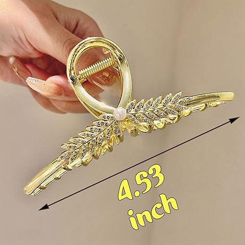 Miniatura 6 de Pinzas de pelo de trigo con diamantes de imitación de perlas, accesorios de metal dorado para mujeres y niñas, elegantes pinzas de oreja de trigo,