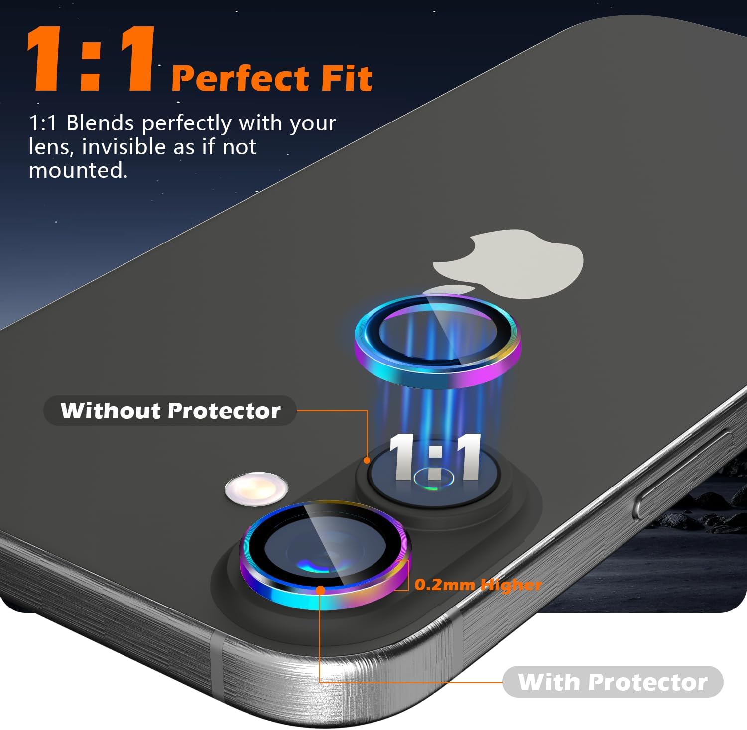 imluckies for iPhone 16 / iPhone 16 Plus/iPhone 17 Camera Lens Protector, AR+AF Tempered Glass 9H Anti-Scratch Metal Individual Lens Cover, HD Clear Camera Accessories, Case Friendly - Colorful image 2