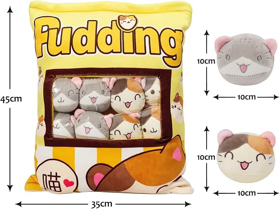 HXPLN Cute Snack Pillow, Kawaii Pudding Plush Pillow & Stufed Toys - Removable, Gift for Teenagers, Girls & Children (8 Yellow Kittens)