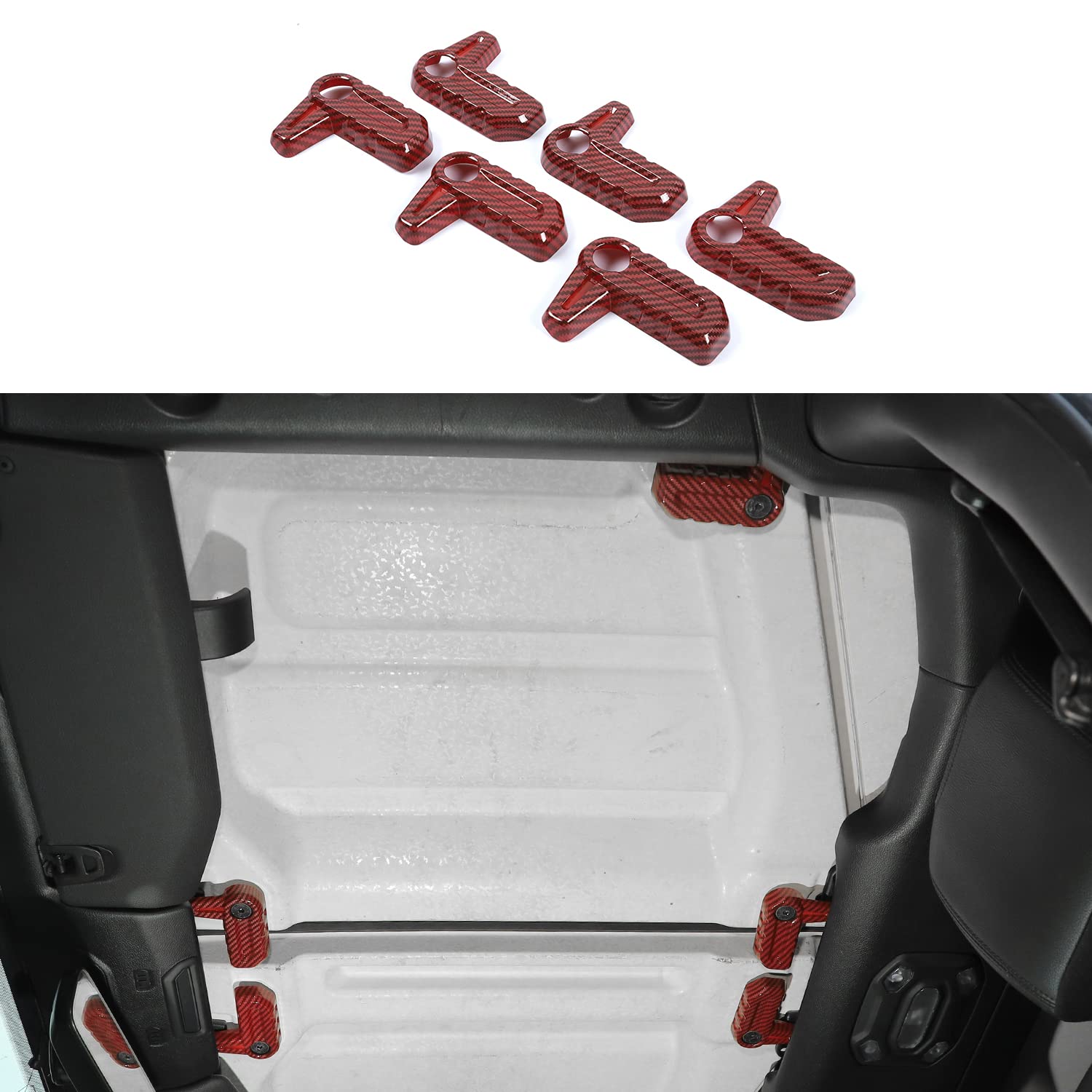 for JL 6PCS Freedom Panel Latch Trim Hardtop Roof Removal Switch Handle Cover Compatible with 2018-2023 Jeep Wrangler JL JLU & Gladiator JT, Red Carbon Fiber