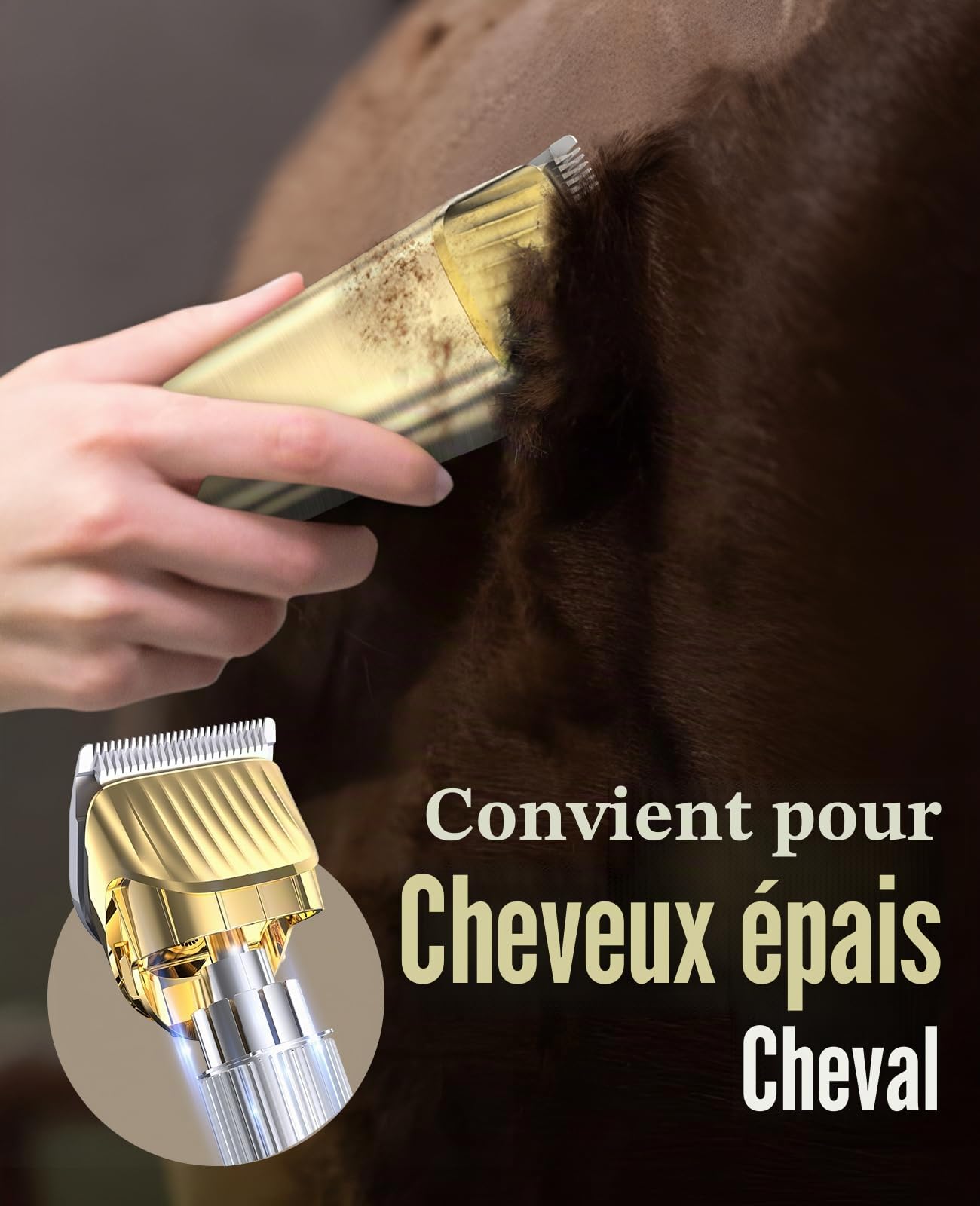 oneisall Tondeuse à cheval, kit de toilettage sans fil à faible bruit pour chevaux à poils longs épais et emmêlés