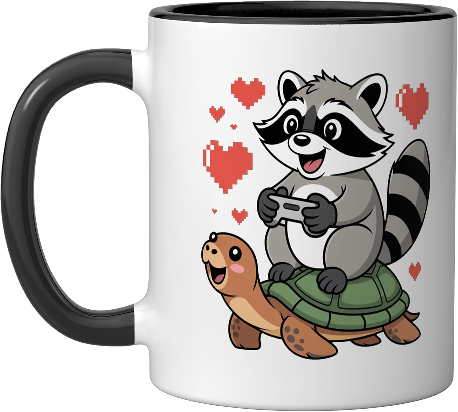 Kawaii Gaming Animal Graphic Turtle Cute Raccoon Gamer Ceramic Mug, Pink/White, 15oz image 4