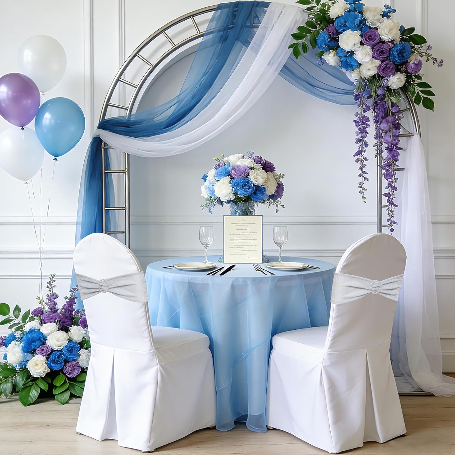 Eternal Beauty Set of 50 Silver Chair Band Bow Spandex Chair Sashes for Wedding Decorations