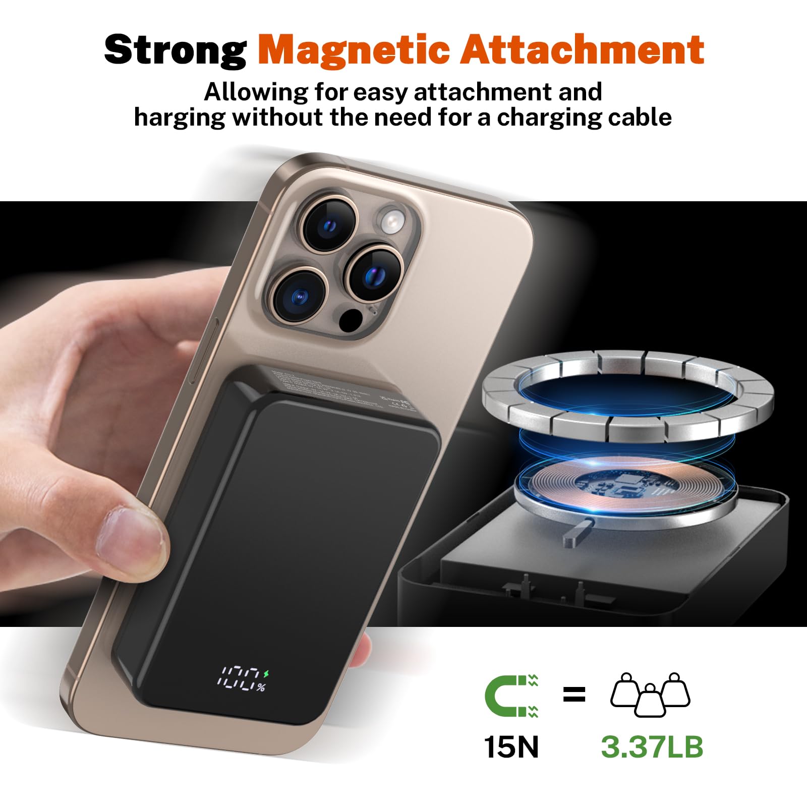 Magnetyczny bezprzewodowy powerbank, szybka przenośna ładowarka 26800 mAh, USB C in&Out, zestaw baterii do telefonów iPhone 16/15/4/13/12 i innych telefonów z systemem Android (czarny)