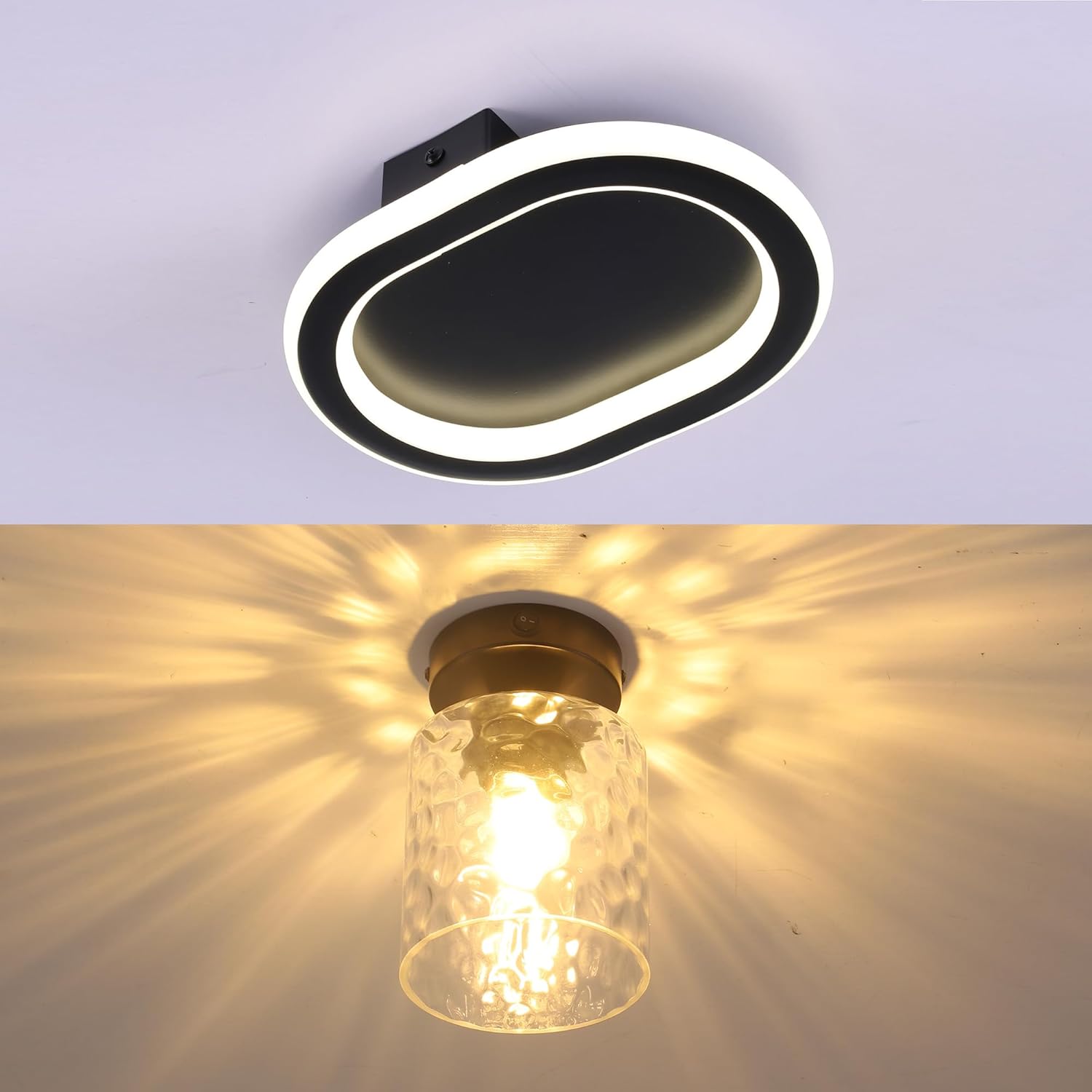 12V 8inch RV LED Ceiling Fixture and Hammered Glass Ceiling Light