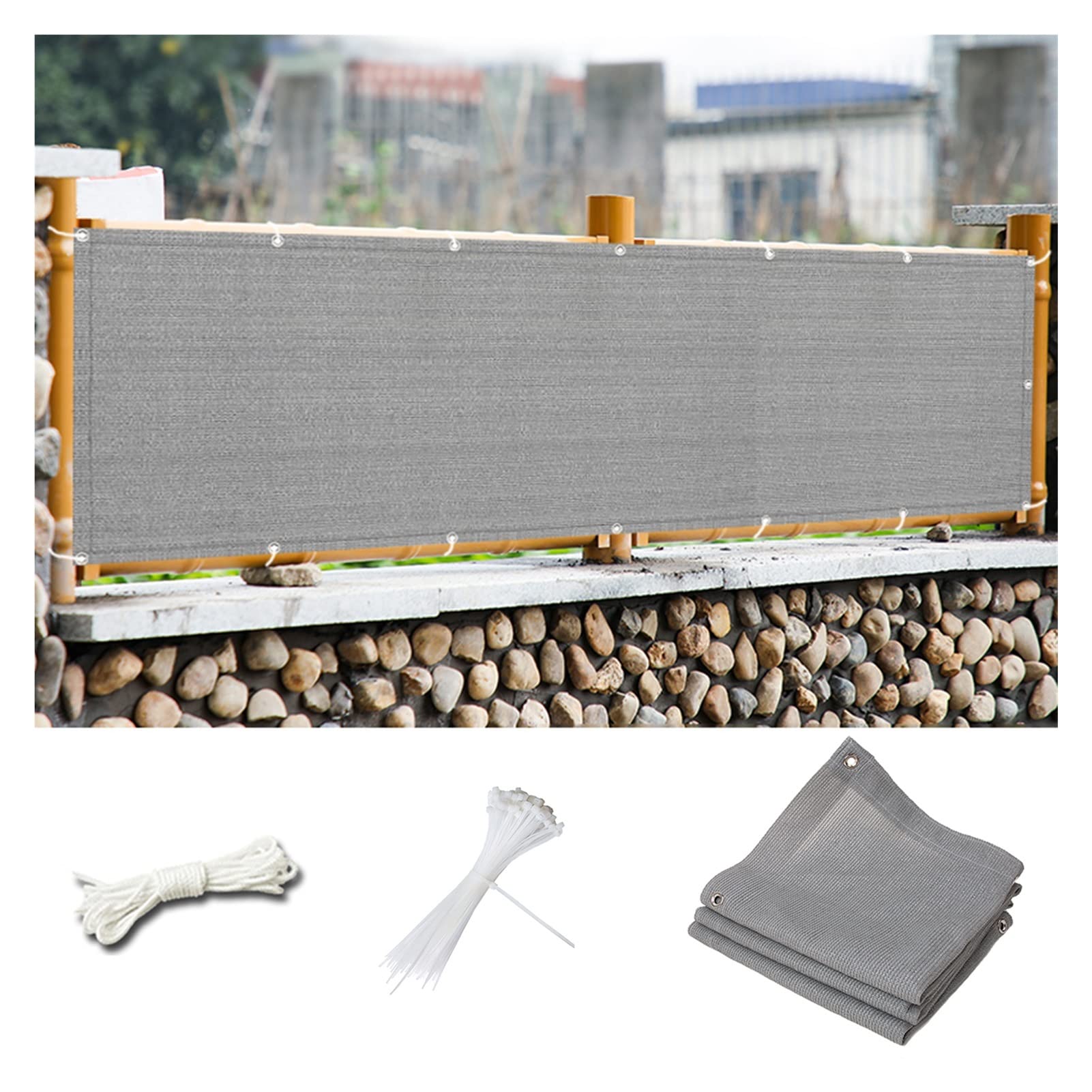 Balkon ogrodowy, 50 cm - 85% Blocka z przelotkami i opaskami kablowymi, osłona ogrodzenia na zewnątrz, szara, 50 x 850 cm
