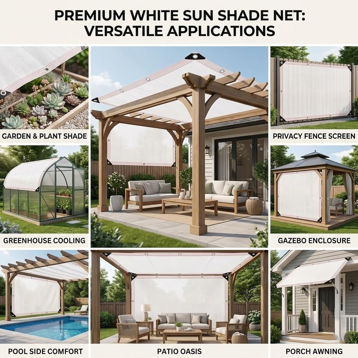 50% White Shade Cloth for Garden Plants Greenhouse, Sun Shade Mesh Tarp with Grommets, Breathable Fence Privacy Screen Windscreen Cover Netting Mesh Fabric Net(14x24ft)