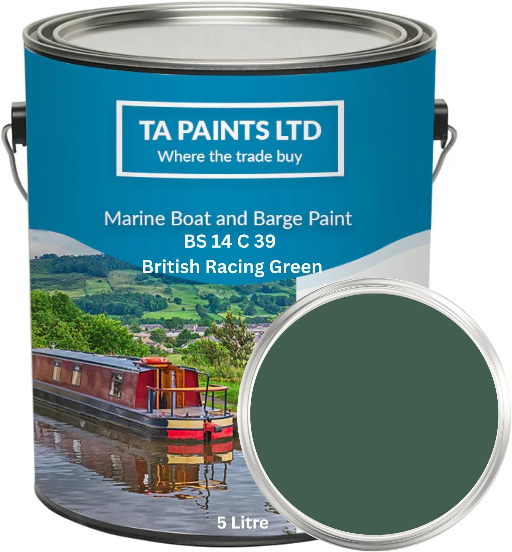 T A Paints PU Enamel Gloss Boat Paint (5L, BS 14 C 39 British Racing Green)