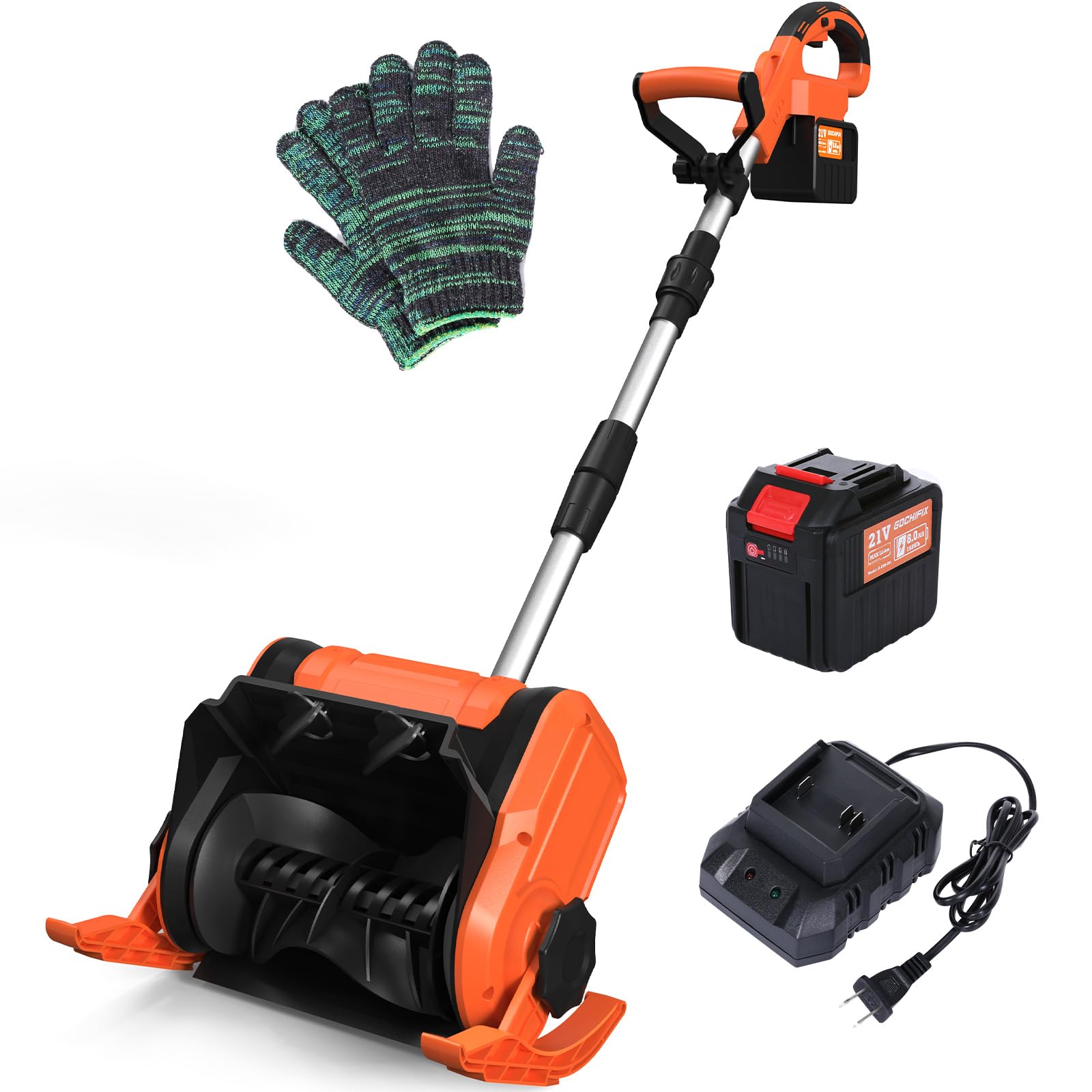 Snow Shovel for Driveway, 21V 8.0Ah Cordless Snow Blower with Battery and Charger, Adjustable Telescopic Pole/Handle/Deflector, 23 ft Throwing Distance Electric Snow Thrower