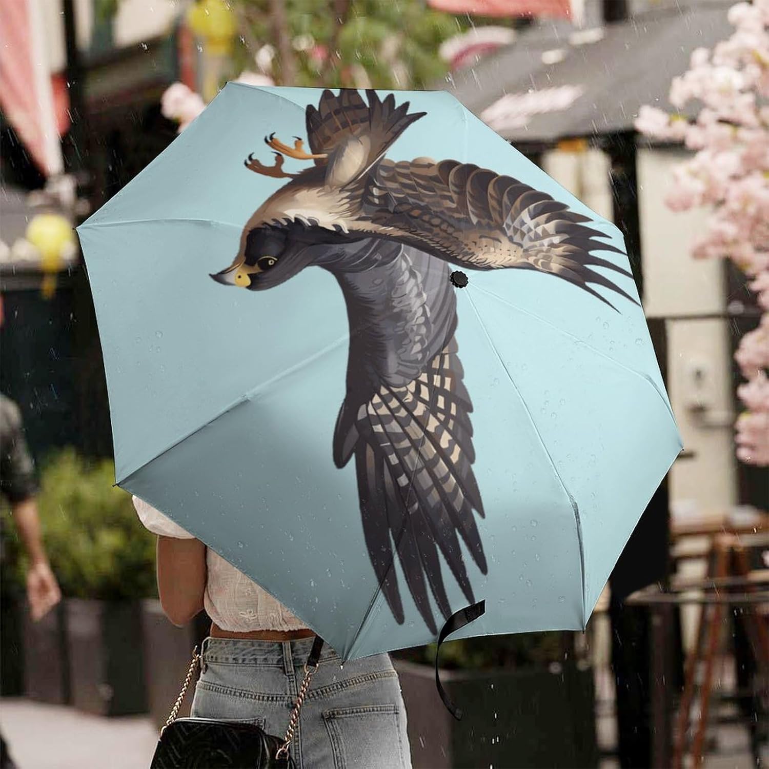 Peregrine Falcon Flying Travel Umbrella Compact 3 Fold Folding Portable Umbrellas for Rain Sun