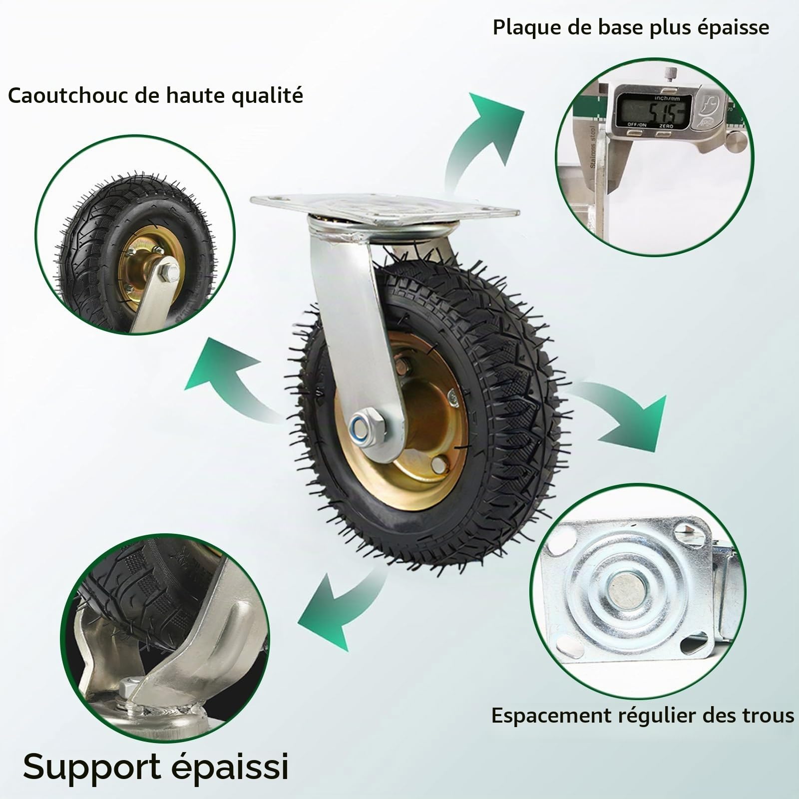 20-Pack Roulette Gonflable Pneumatique, Roulette Pivotante Pour Meuble Résistante À L'usure Silencieux Une Roue Portant 300 Kg Robuste En Caoutchouc ​Chariot Roue, Pour Chariot ​à Outils