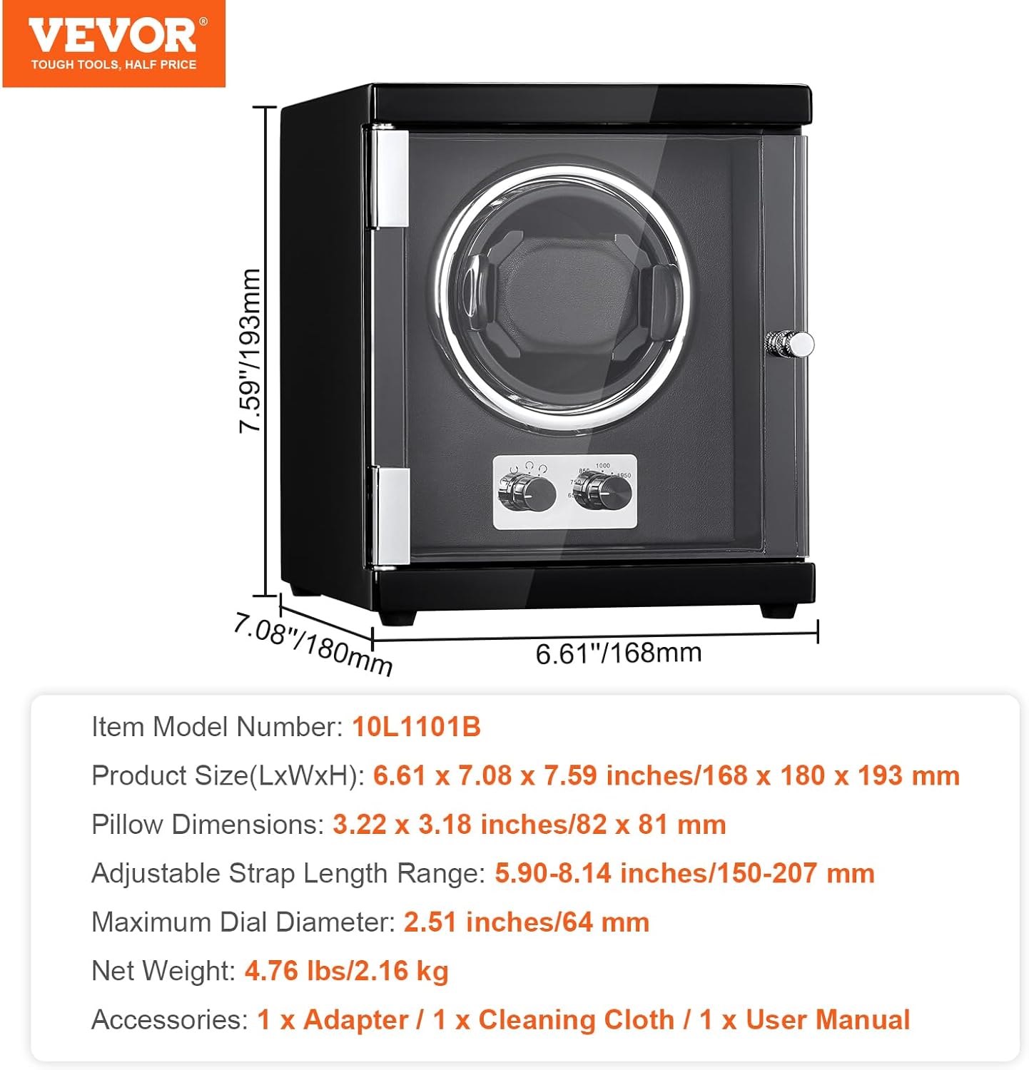 VEVOR Watch Winder, Rotating Watch Box for High-End Automatic Watches, Single Watch Winder Case with Quiet Japanese Motor, LED Light, Adjustable Direction and Speed, Multi Modes