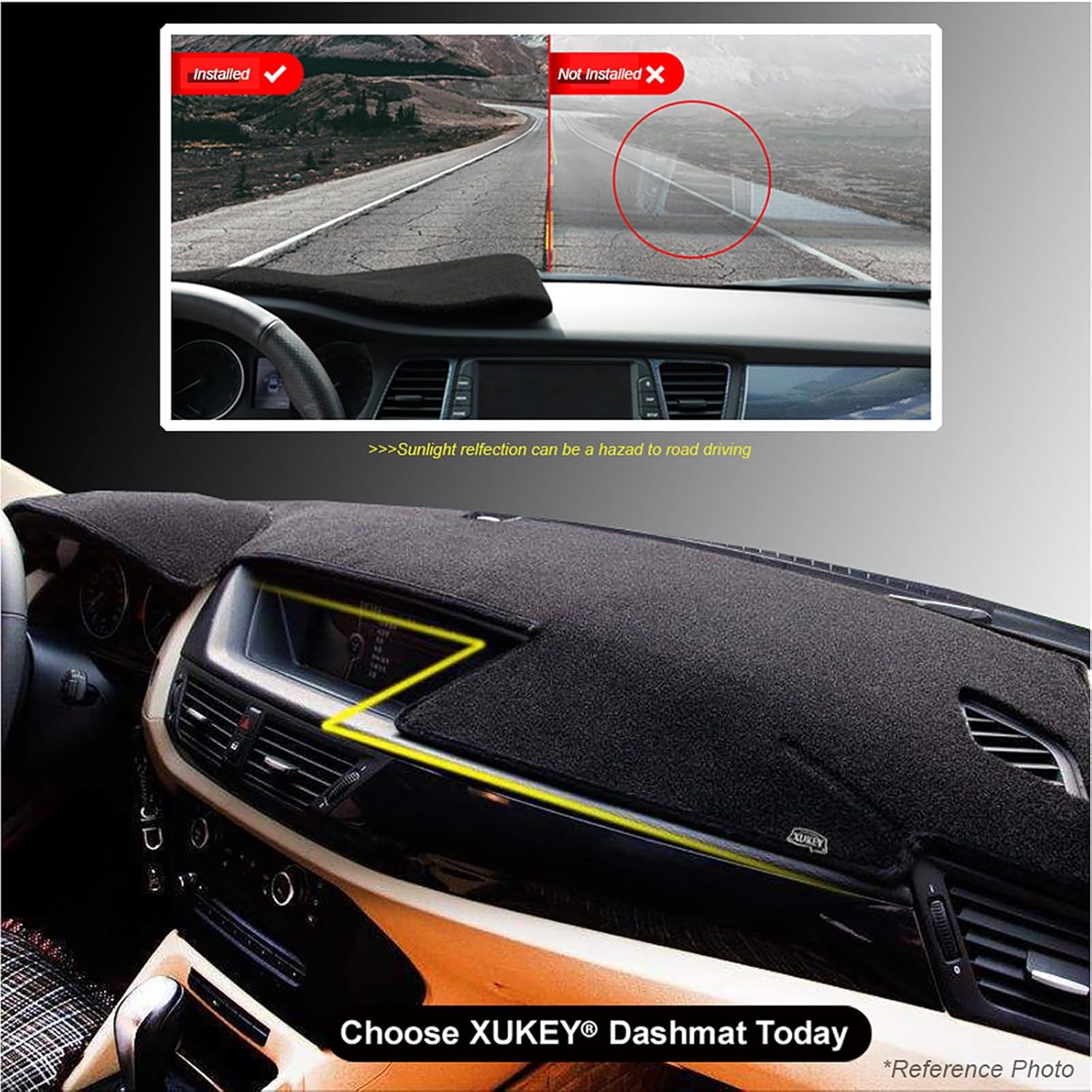 XUKEY Dashboard Cover Dash Board Mat Carpet for Honda CRV CR-V 2026 2025 2024 2023 Car Accessories Sunshade Glare UV Rays Protector (Without HUD), Black