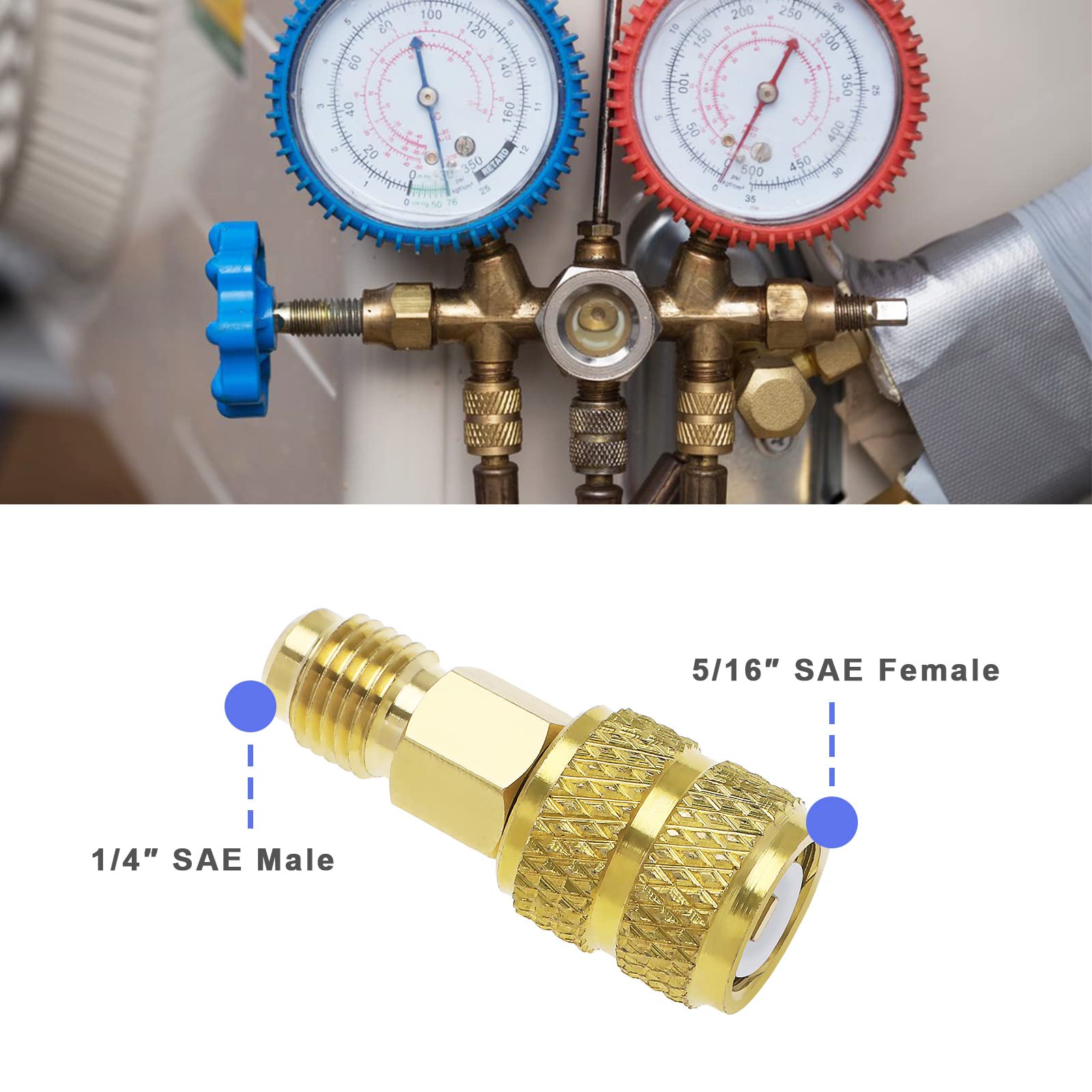 Aupoko Adattatore R410a da 5/16SAE Femmina accoppiatori rapidi a 1/4 SAE Maschio, utilizzato per Mini Split System, condizionatori, HVAC e Servizio di refrigerazione, Tipo Dritto, Set di 2