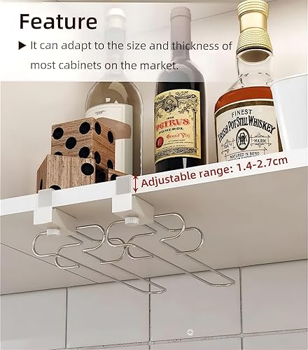 Miniatura 3 de Abbey'sHome shop Juego de 2 estantes ajustables para colgar debajo del gabinete, soporte para copas de vino, soporte para copas de vino, sin