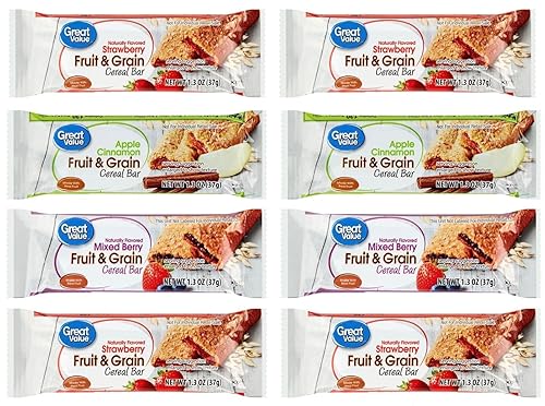 Gran valor  Barras de frutas y granos  Paquete variado de 8  Más adhesivo GTF y palito de goma de mascar de menta verde