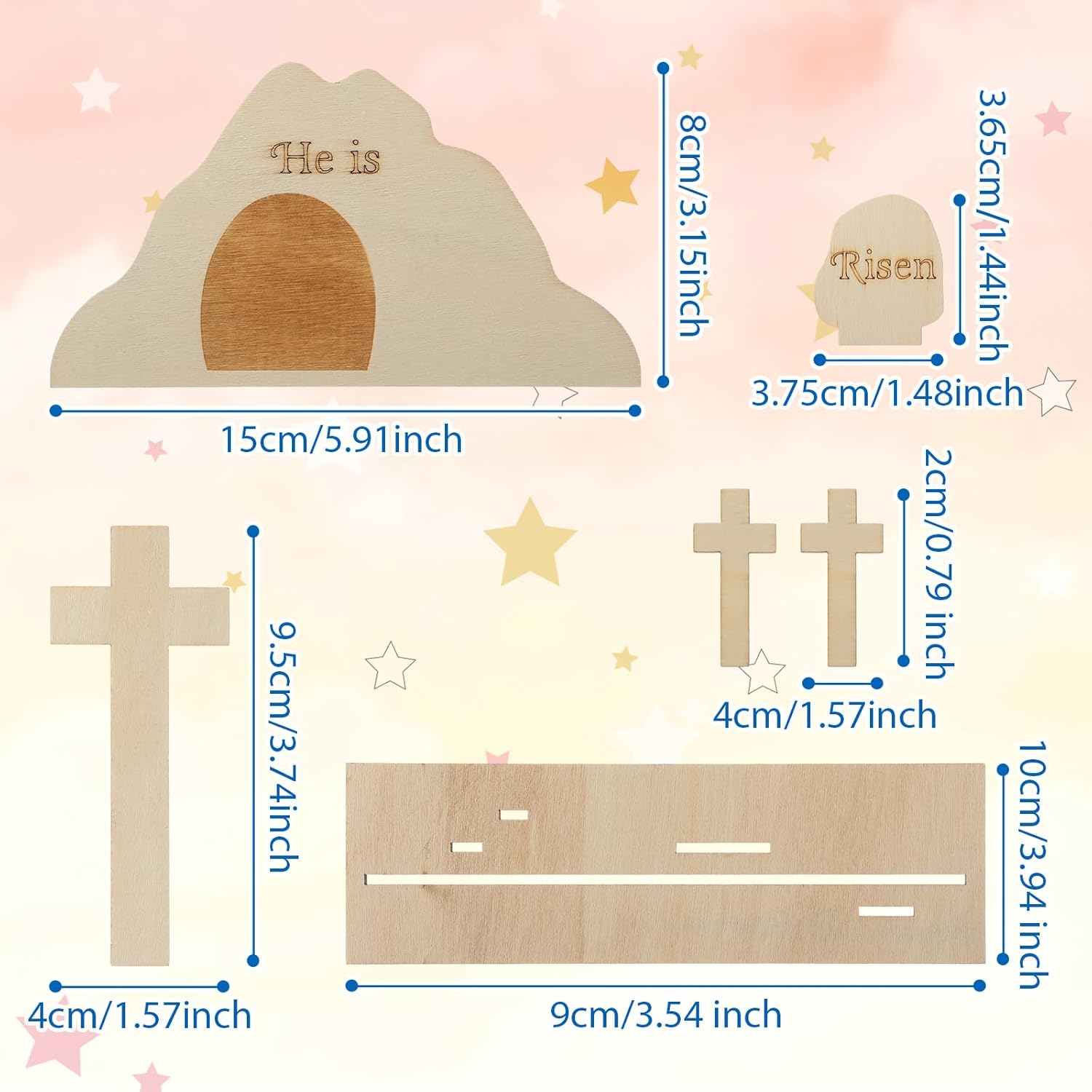 Blueweenly 24 Set Easter He is Risen DIY Wooden Crafts Kit for Kids Religious Easter Jesus Tomb Crafts Crosses for Bible Sunday School Art Party Decoration Birthday Gift Classroom Party Games