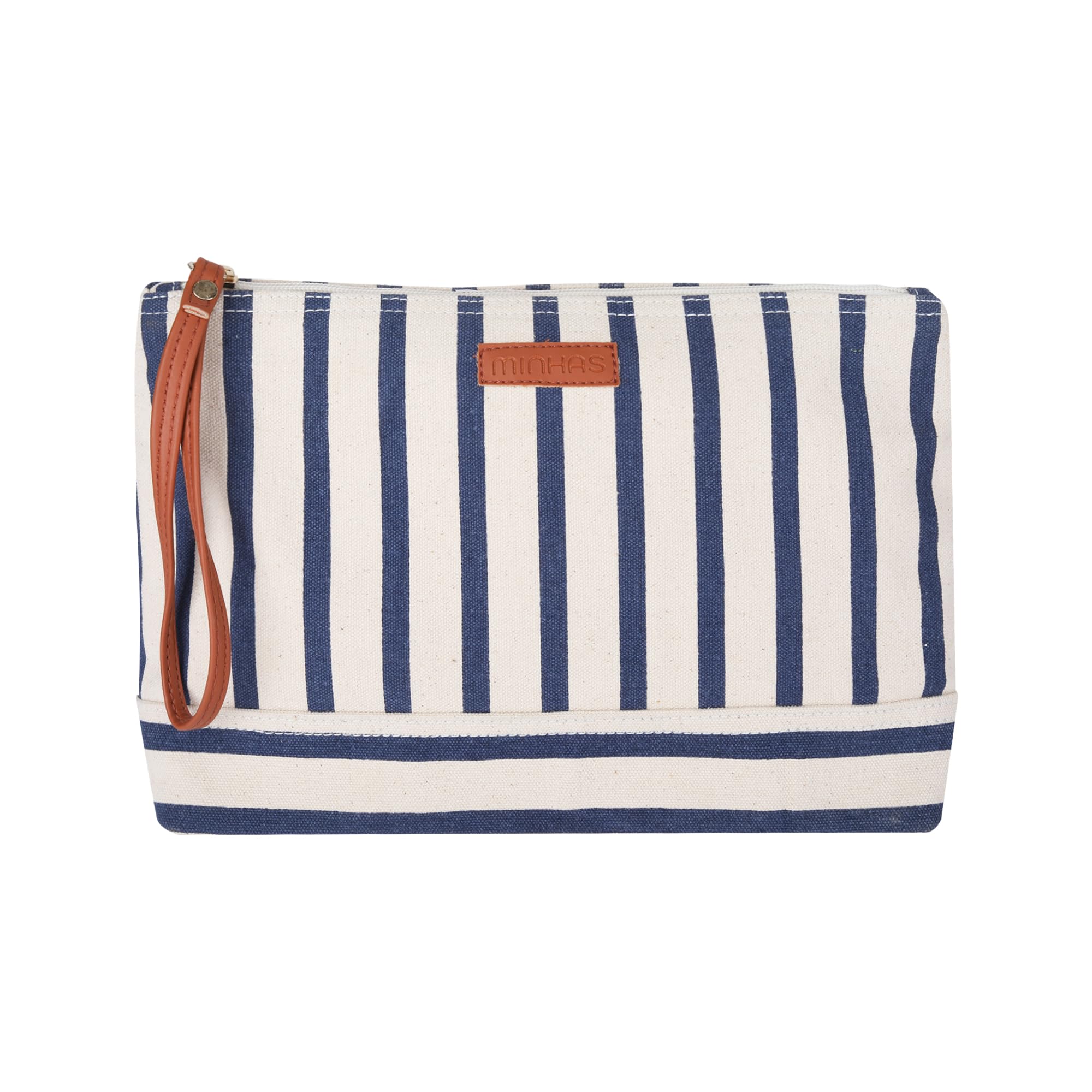 Minhas Women's Makeup Pouch Travel Bag Portable Cotton Cosmetics Bag with Handle Wide Opening Cosmetic/Makeup Organizer/Women Make up Pouch for Girls Women Makeup Pouch/Utility Pouch (Navy Blue)