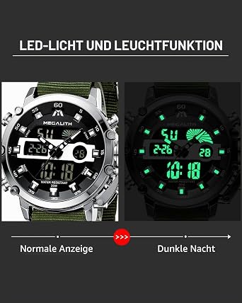 MEGALITH Men's Watch Military Digital Watch Sporty Watch Men's 45 mm Large Dial Waterproof LED Watches for Men with Stopwatch Alarm Clock Calendar